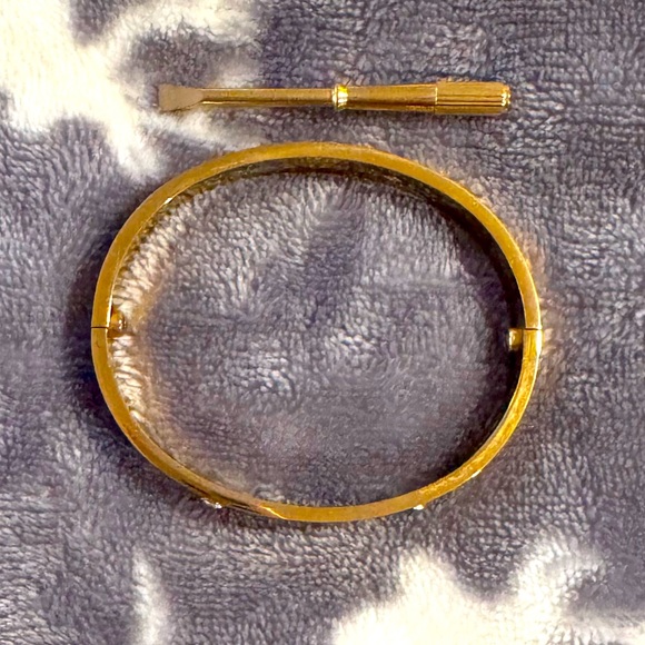 Gold-Tone Crystal Accent Women's Bangle Bracelet - Picture 2 of 9